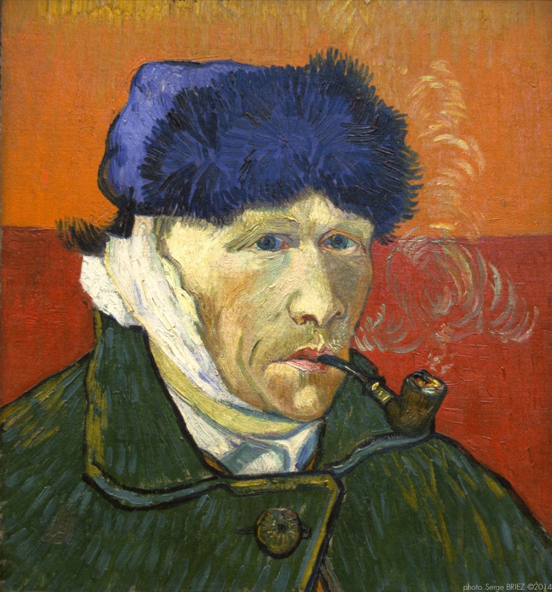 Self-portrait with Bandaged Ear, Portrait of the artist, 1889 , Van gogh’s painting photographed by Serge Briez, ©2014 Cap médiations