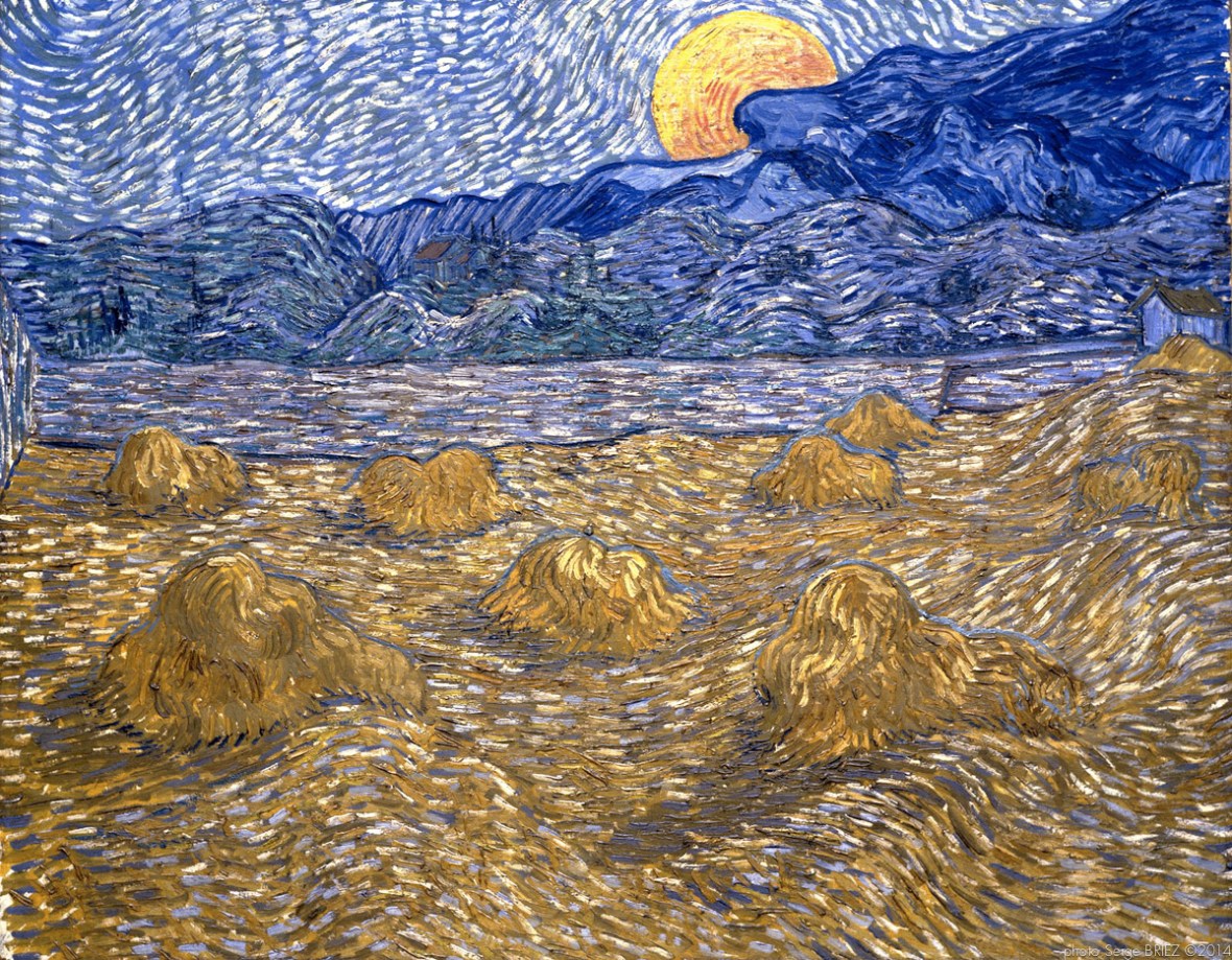Landscape with Wheat Sheaves and Rising Moon, Lever de Lune, 1889, Van gogh’s painting photographed by Serge Briez, ©2014 Cap médiations